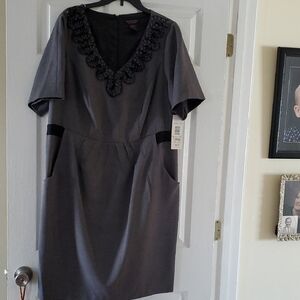 Signature by Robbie Bee Gray Dress with Black Accents